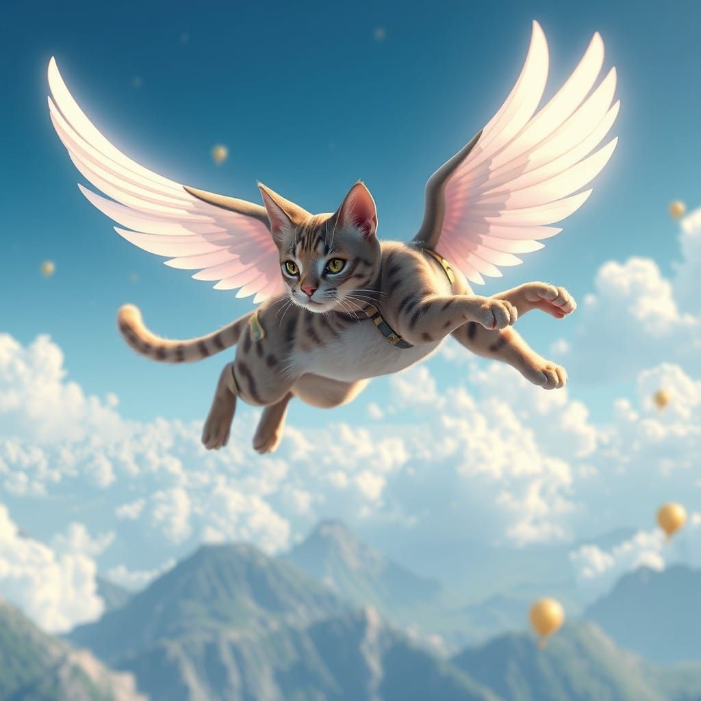 Vibrant 3D Anime Cat in Flight