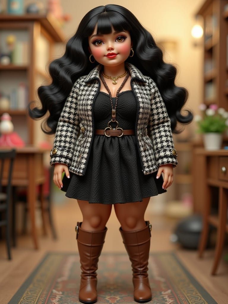 Plus Sized Jewish Doll in Houndstooth Outfit