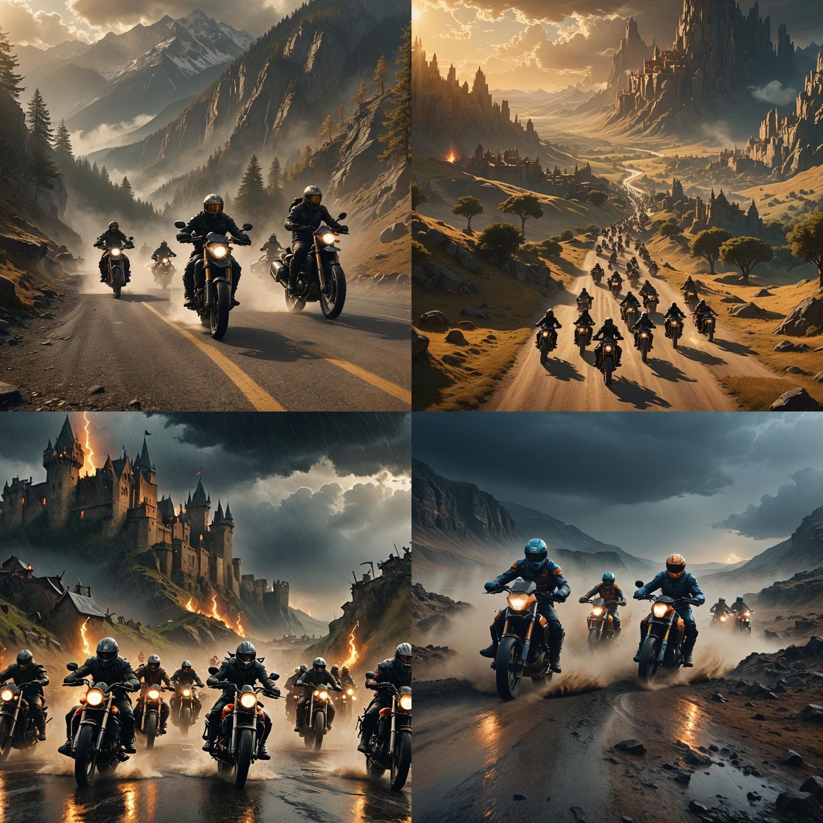 Nine Valiant Knights on Motorcycles: Epic Digital Art