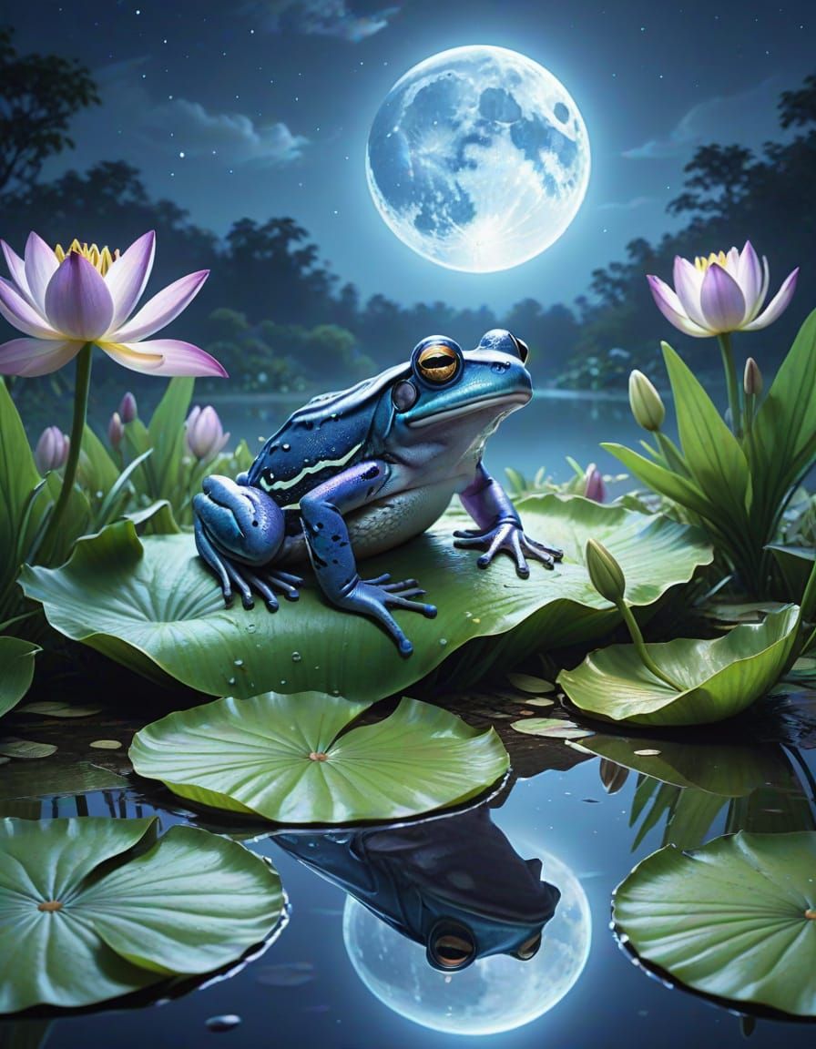 Blue frog on a waterlily