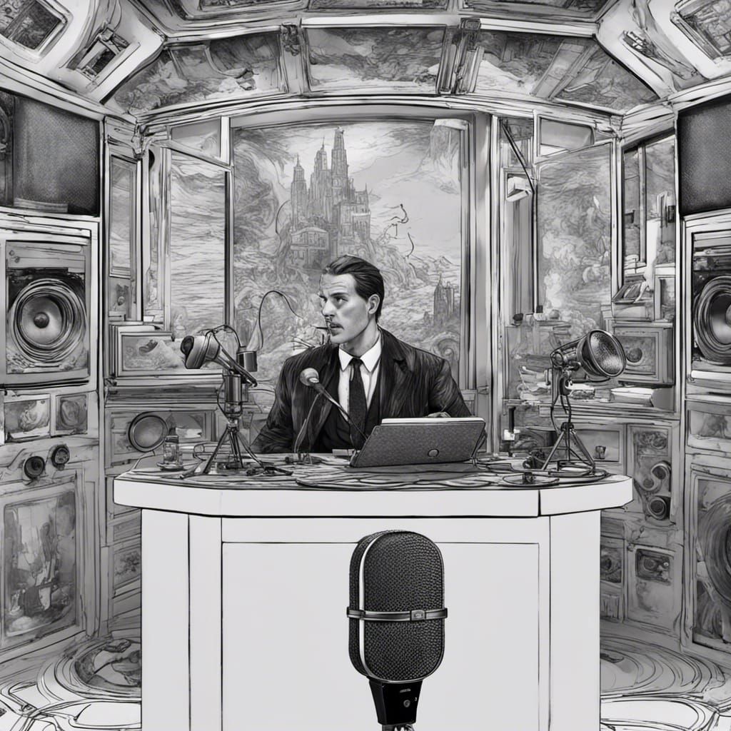 Voice Actor in Studio Booth: Detailed Matte Painting