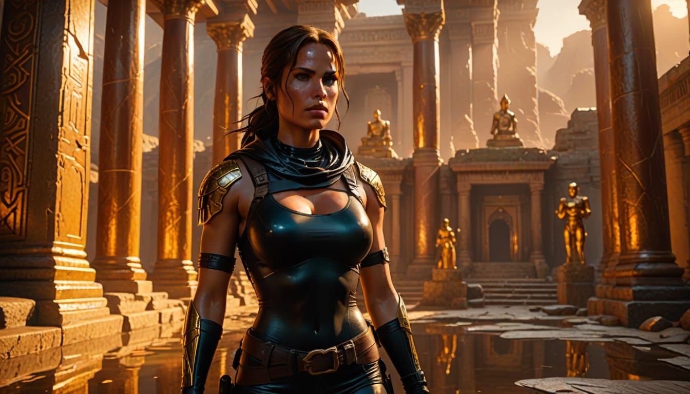 Lara Croft in Latex: Hyper-Realistic Temple Adventure