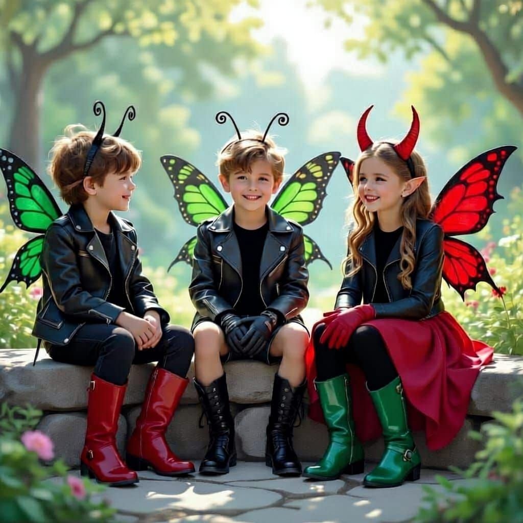 Ethereal Garden Party with Fairy and Devil Children