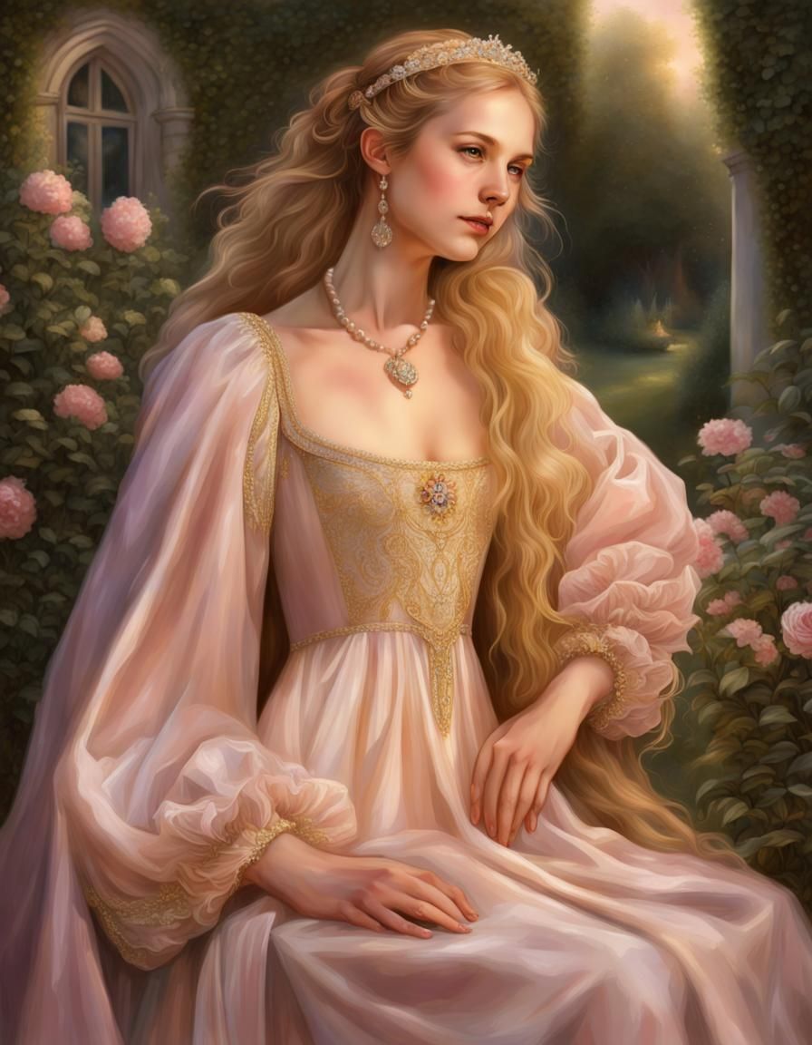 Renaissance Princess in Golden Silk Gown