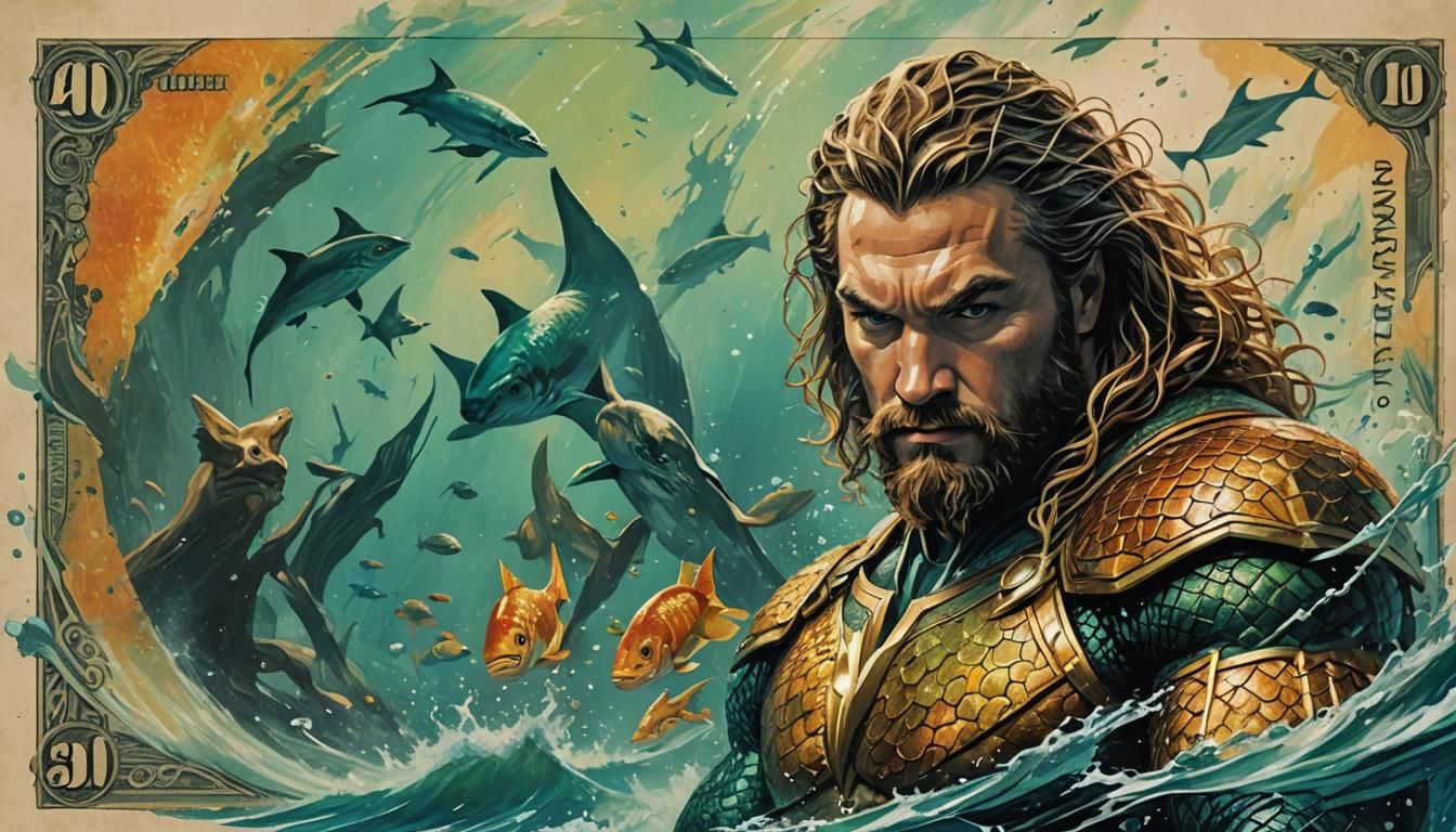 Aquaman on Currency: An Oil Painting Style Artwork