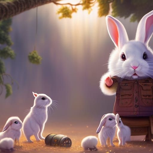 Grandfather Rabbit Telling Stories, Fantasy Art
