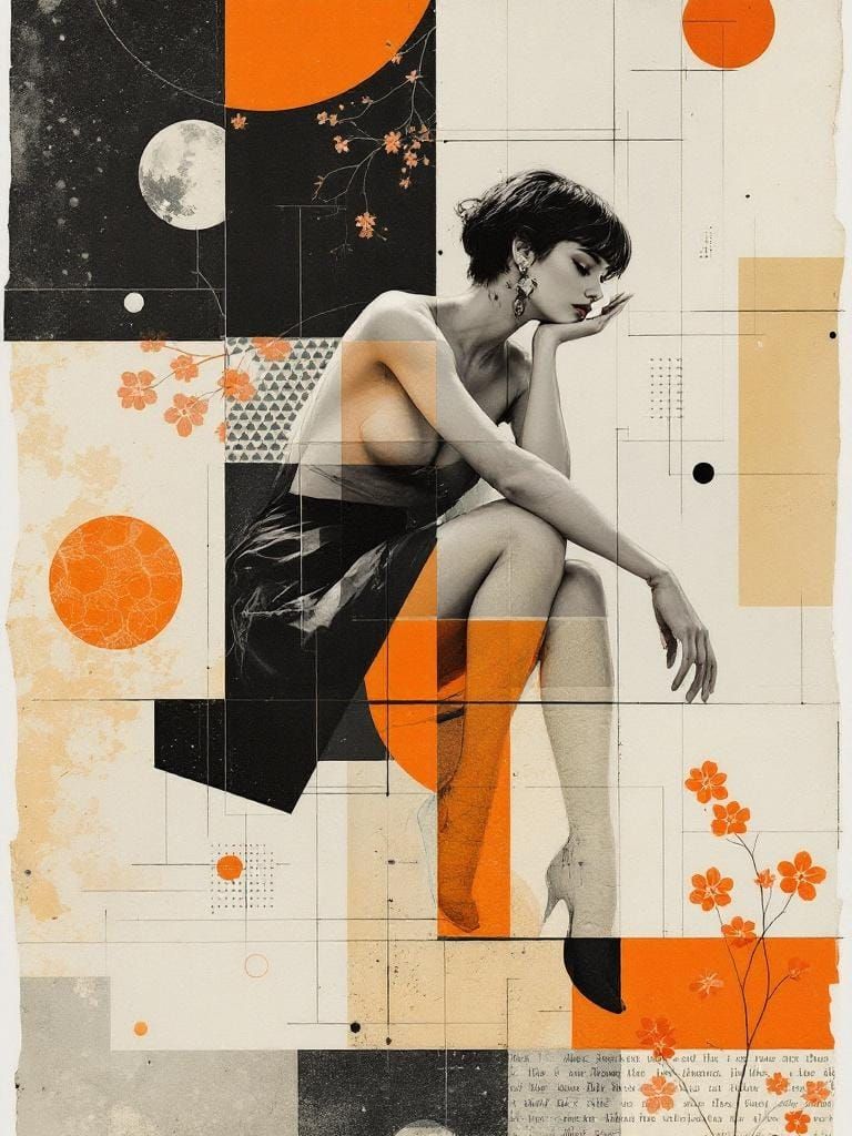 Abstract Pin-Up in Bauhaus-Inspired Collage