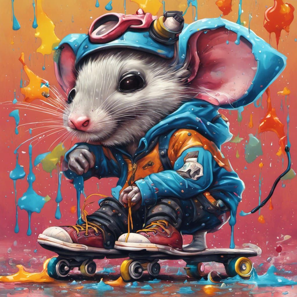 Drunk Mouse on Skates in Graffiti Art Style