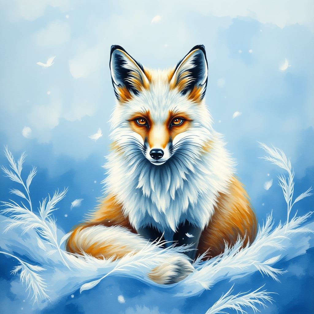 Vibrant Watercolor Fox in Winter Wonderland