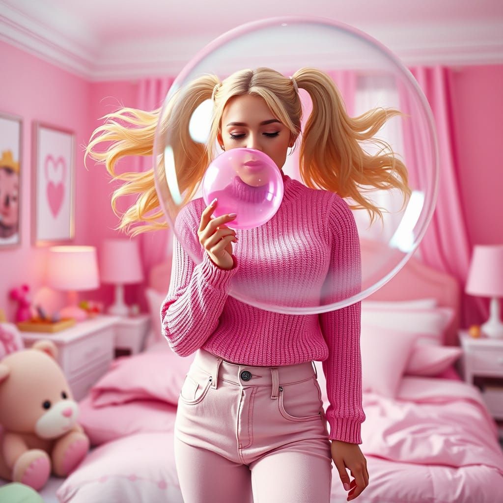 Gigantic Hug Bubblegum Bubble in Pastel Pink Bedroom