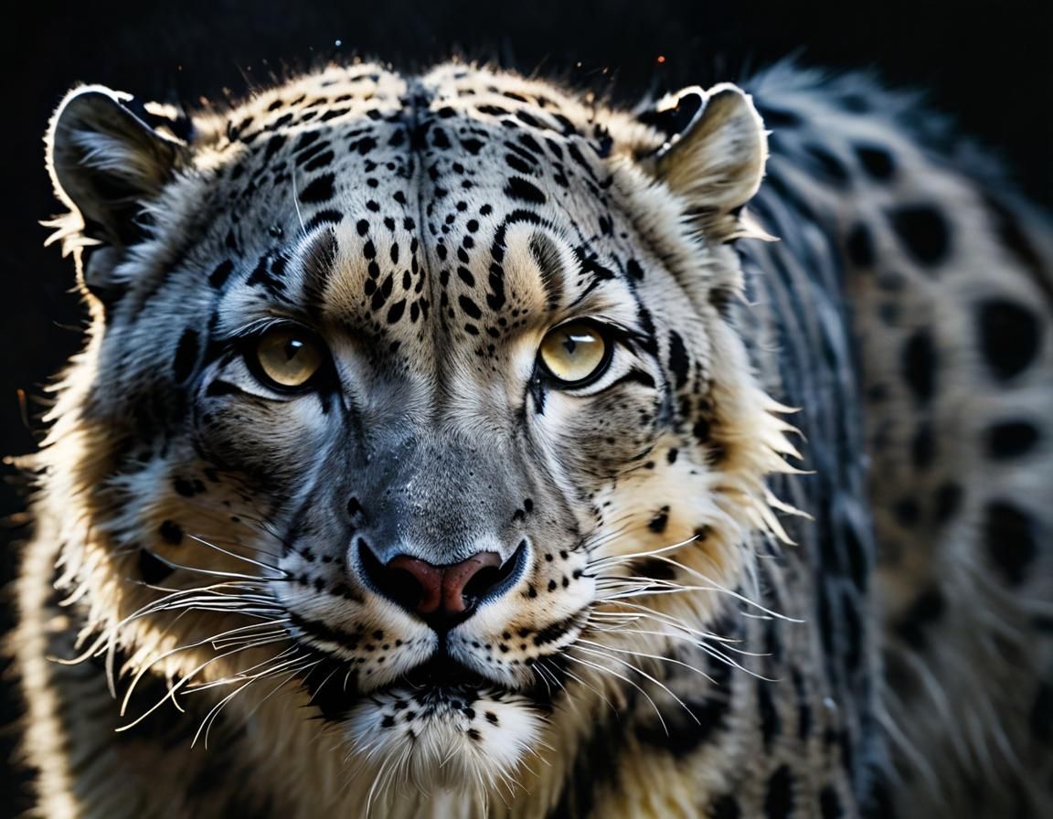 Snow Leopard Grunge Art with Silver Highlights