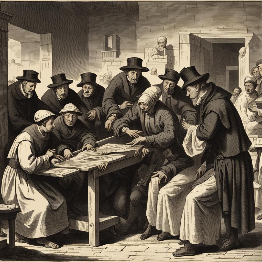 Plague Doctor Helping Patients During Epidemic