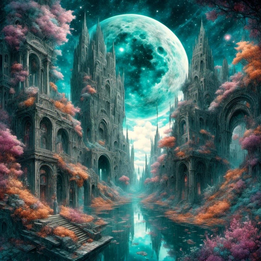 Star Portal with Fractal City in Fantasy Style