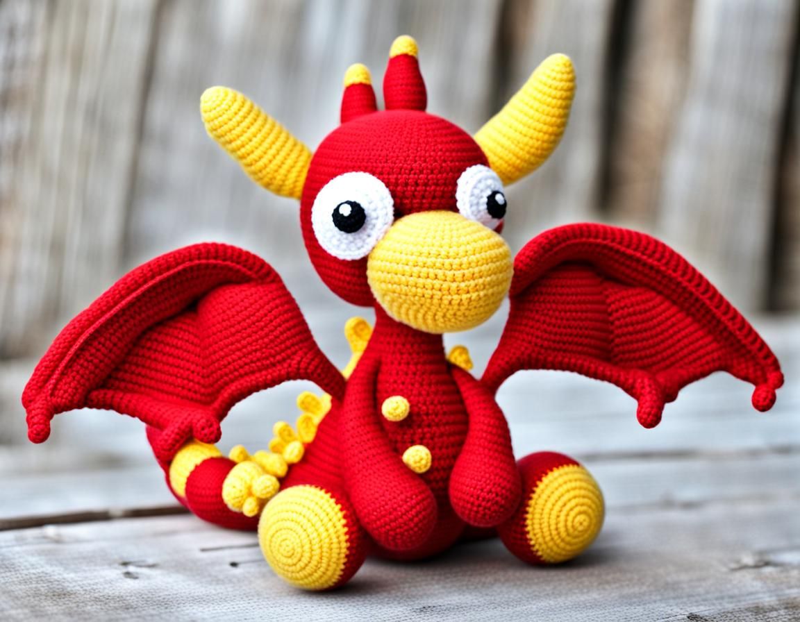 Crochet Red and Yellow Dragon Toy