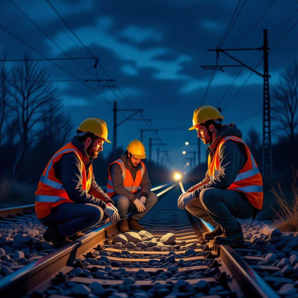 Geologists Sample Rocks at Night: Digital Art