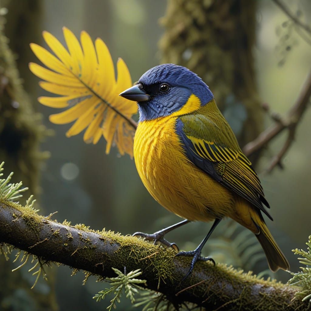 Vibrant Yellow-crowned Euphonia in Delicate Forest Light