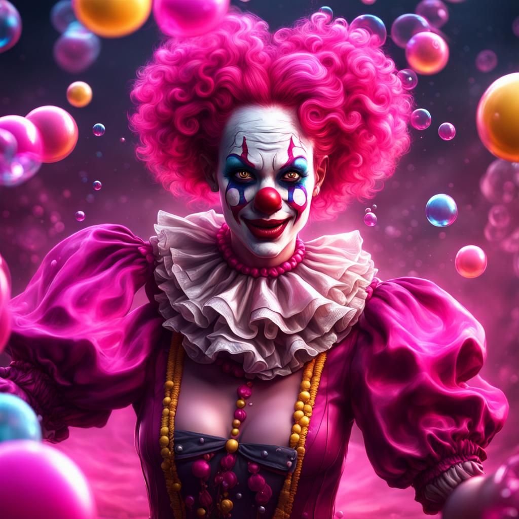 Hot Pink Killer Clown with Bubbles