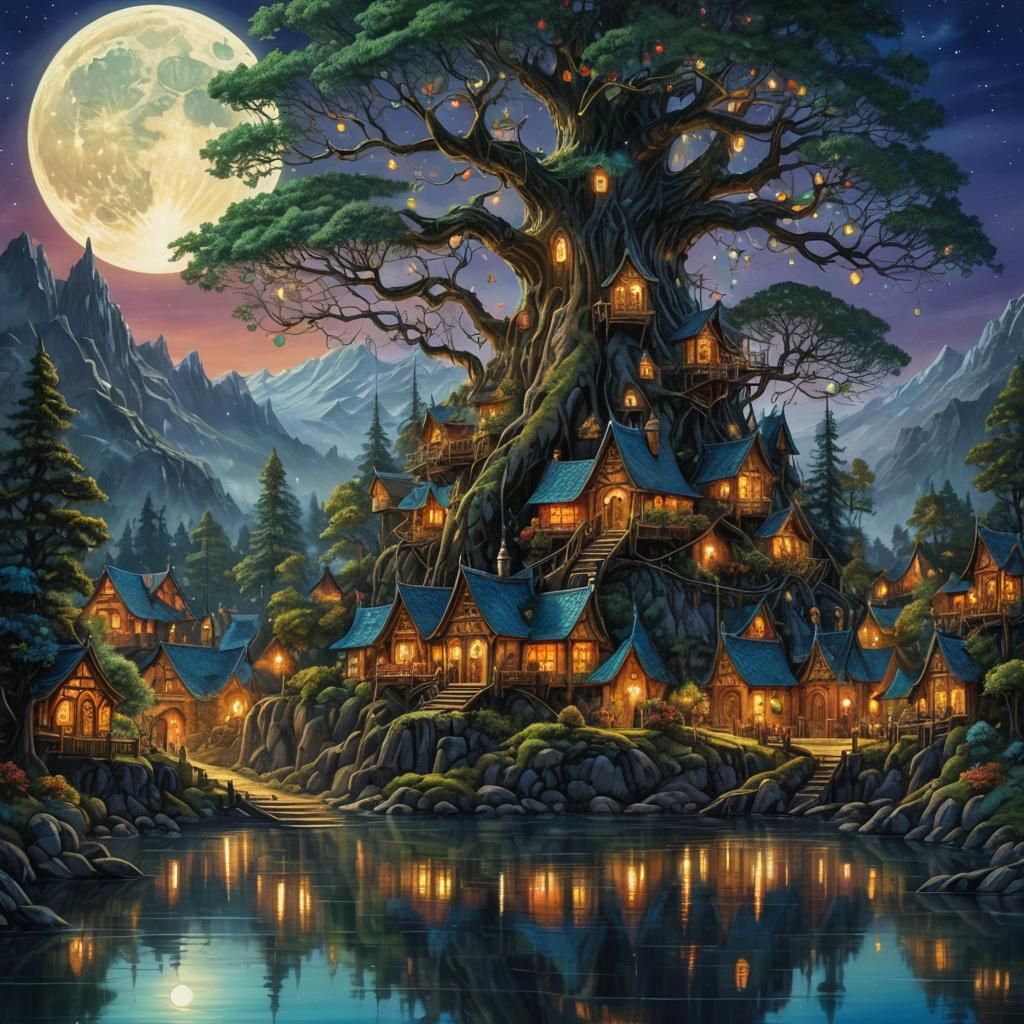 Enchanting Elven Village Among Giant Trees