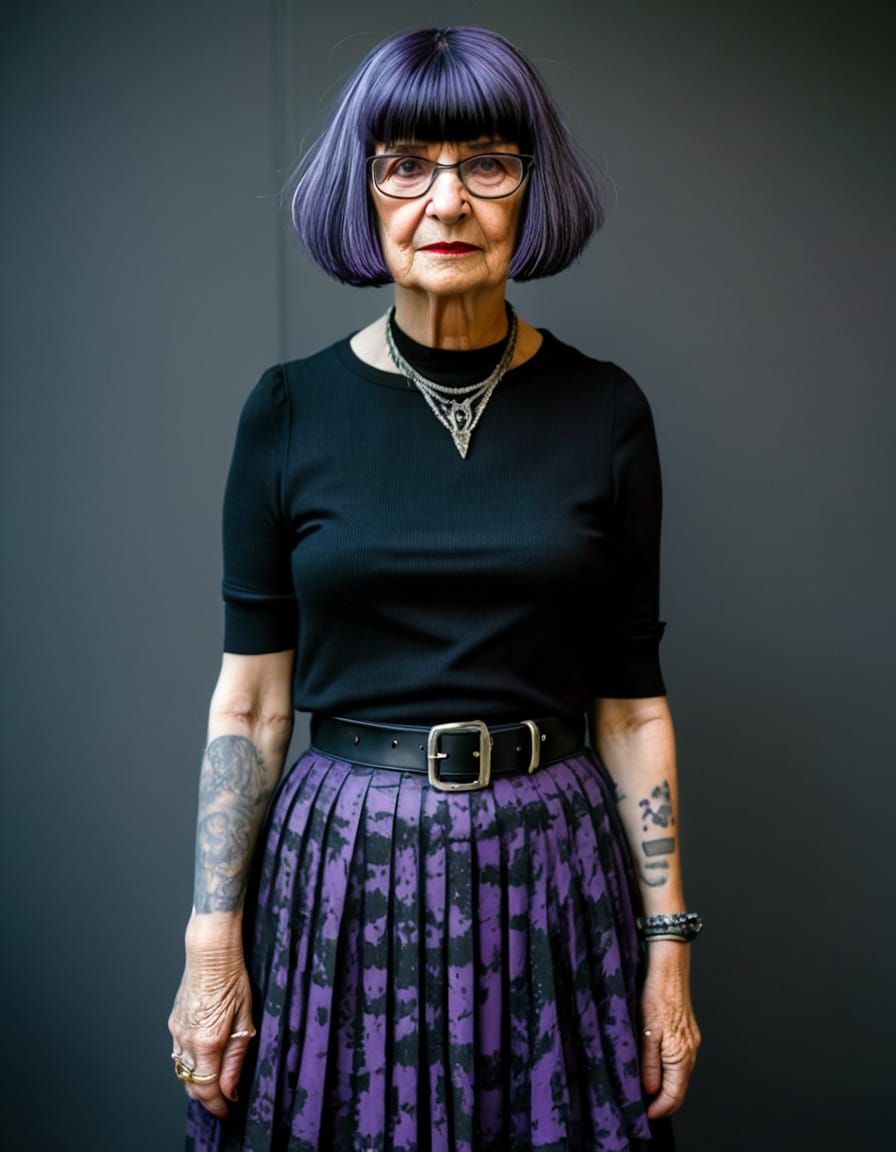 Goth Punk Grandmother with Cleopatra Haircut