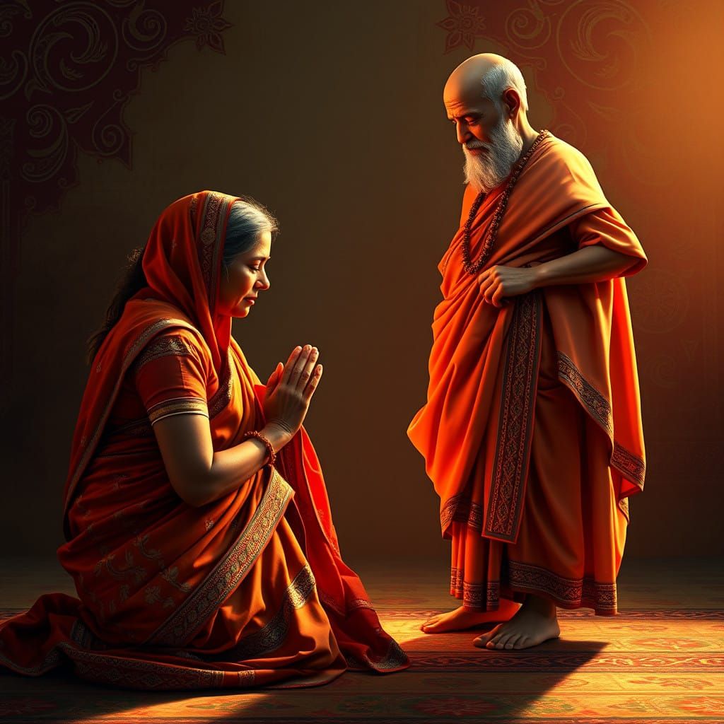 Village Woman Receives Blessings from an Indian Saint