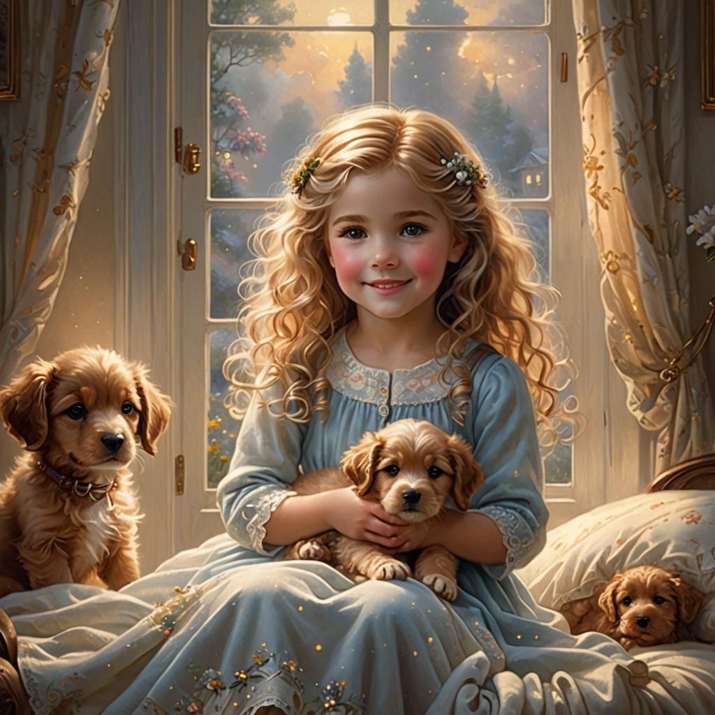 Girl and Puppy in Ethereal Fantasy Style