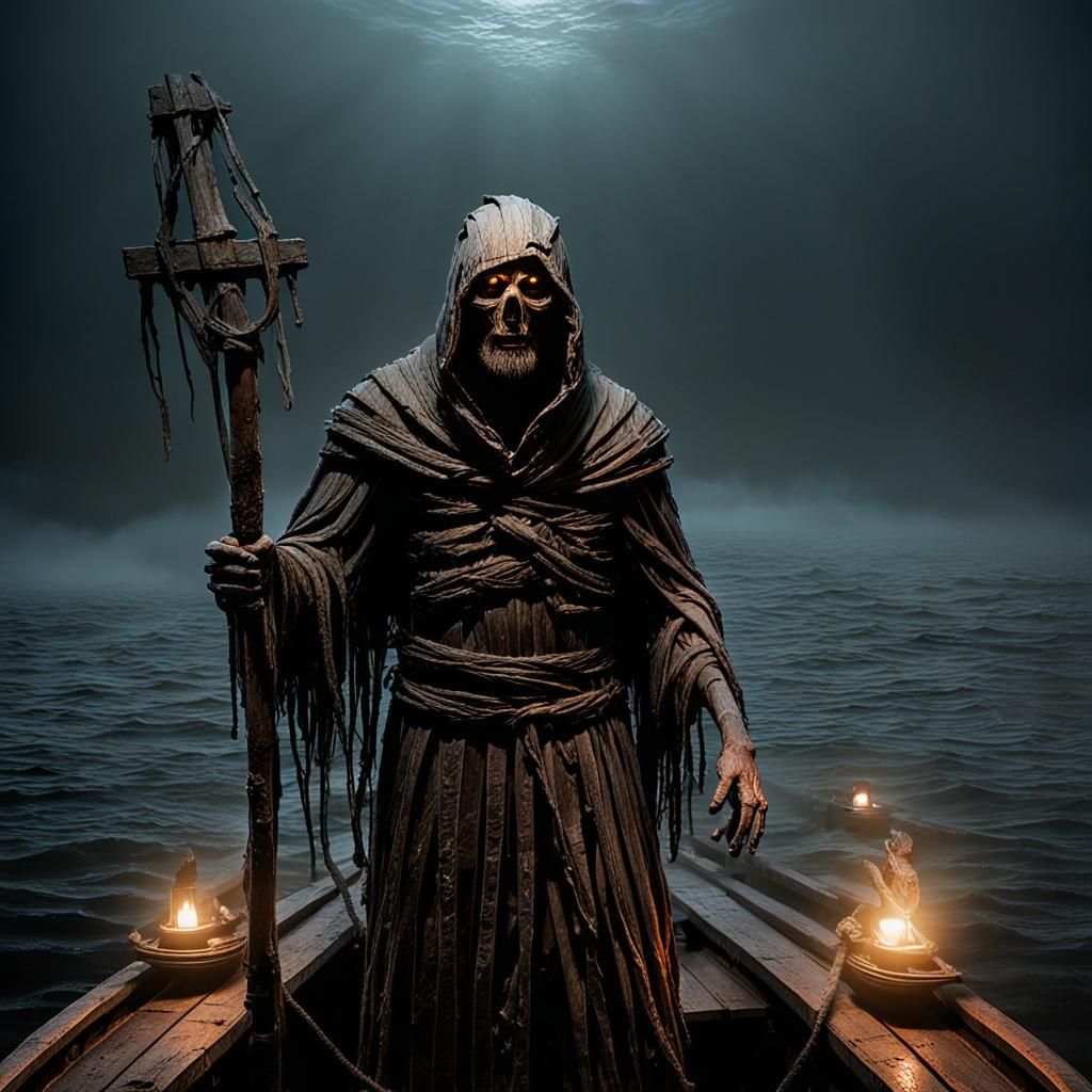 Charon on the River Styx in Dark Surrealism