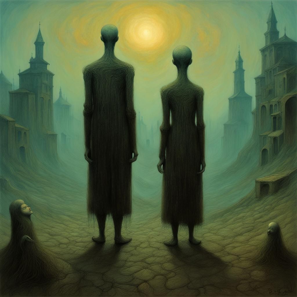 Disturbing Portrait of a Couple in Beksinski Style