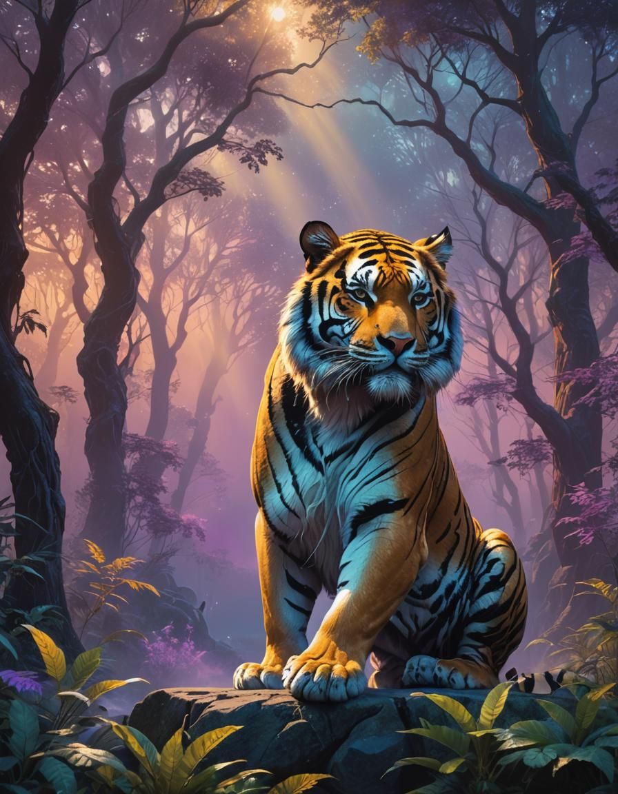 Majestic Tiger in Mystical Sanctuary: Digital Art