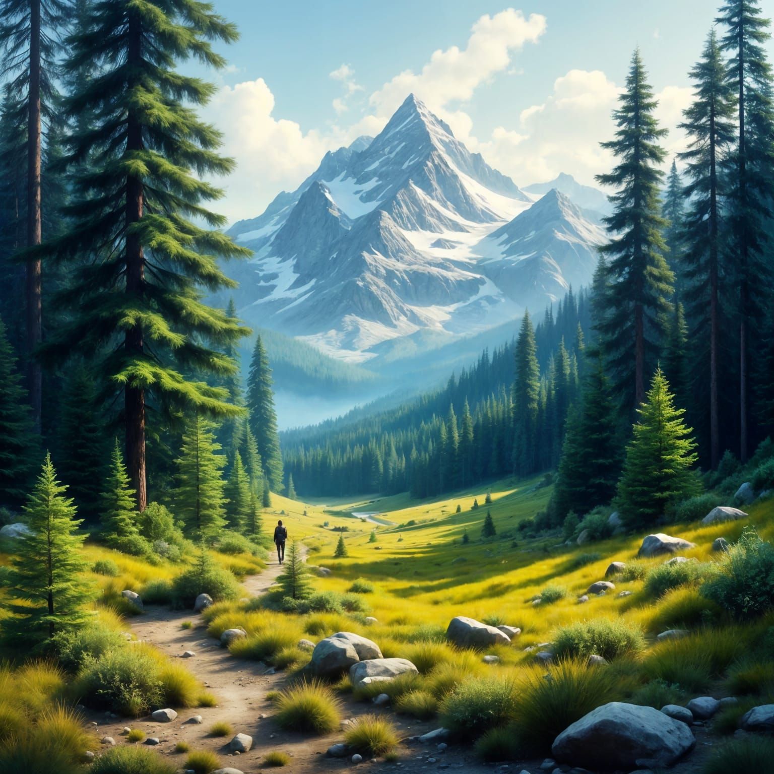 Mountain Trail Through a Dry Valley in Hyperrealistic Style