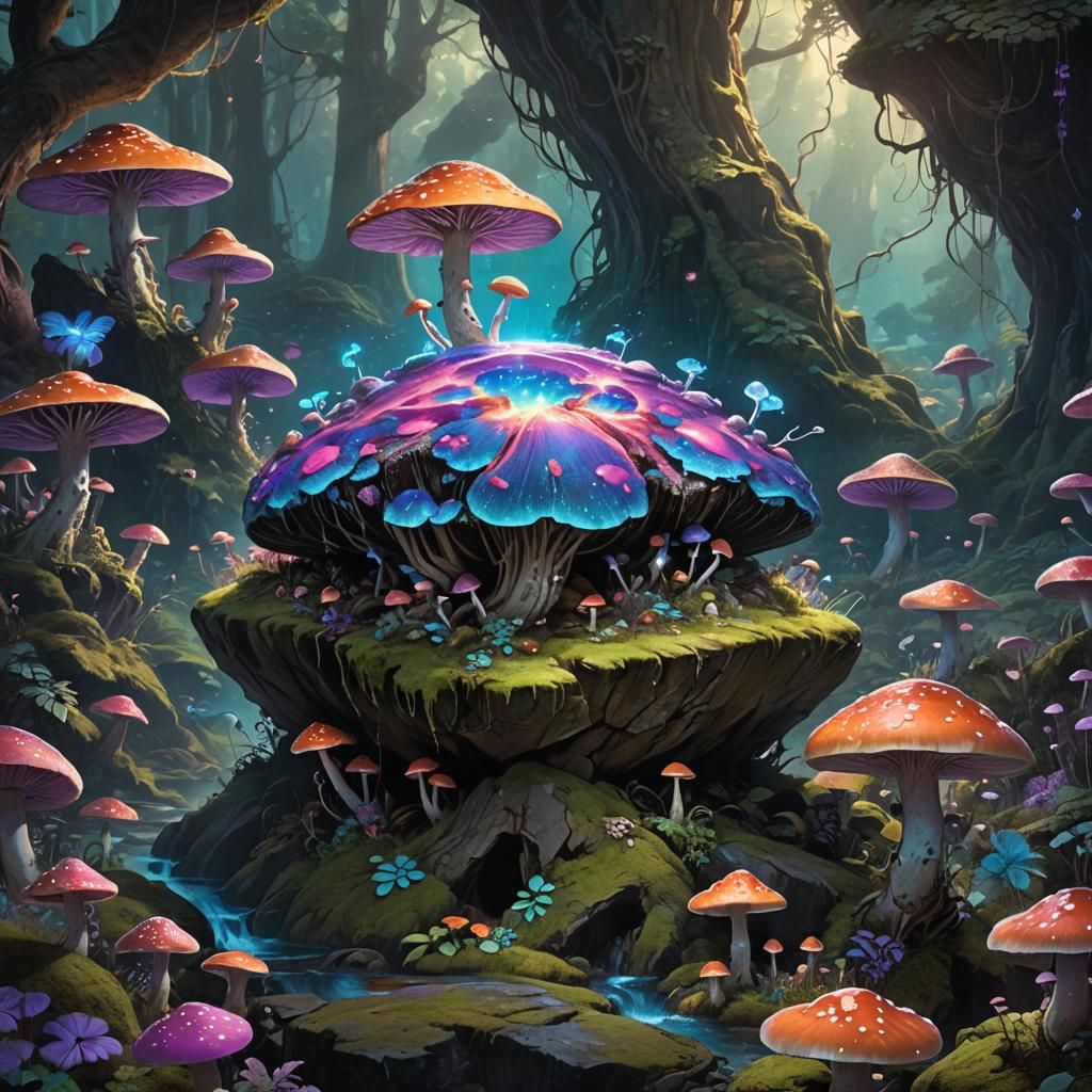 Mystical Rock Figure in Enchanted Forest