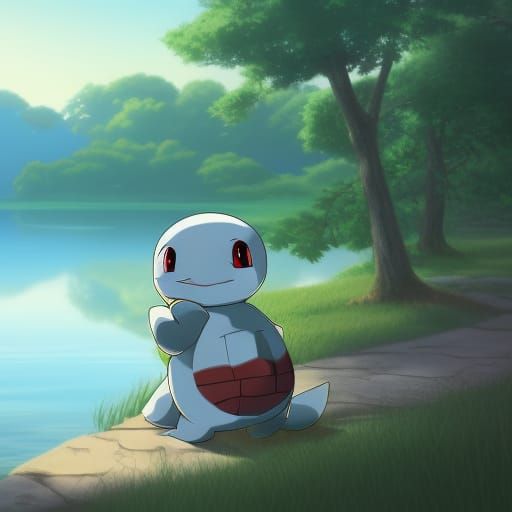 Cute Squirtle by Lake, Studio Ghibli Anime