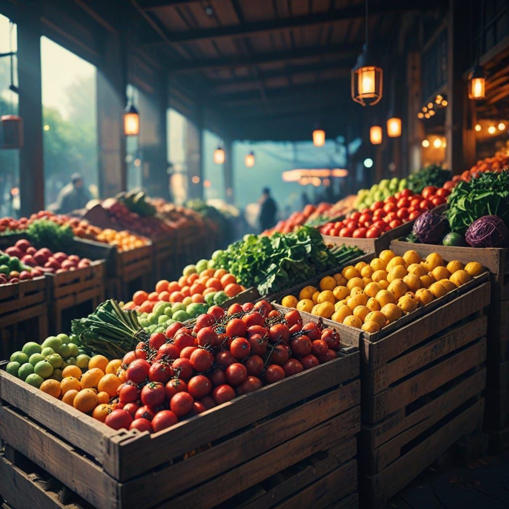 Colorful Fruit and Vegetable Market Still Life