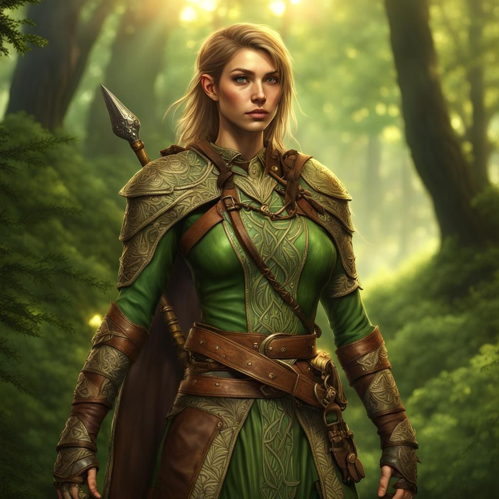 Hyperrealistic Ranger in Forest Setting