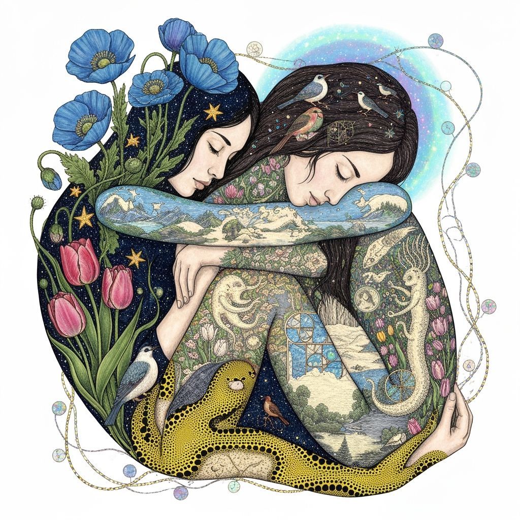 Female Figure Intertwined with Nature in Dreamlike Concept A...