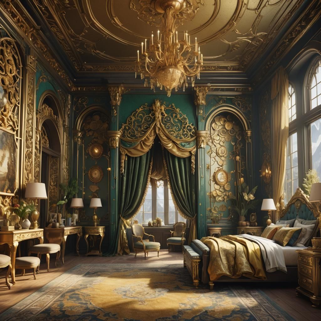 Fantastical Gold Beryl Guest Bedroom Interior