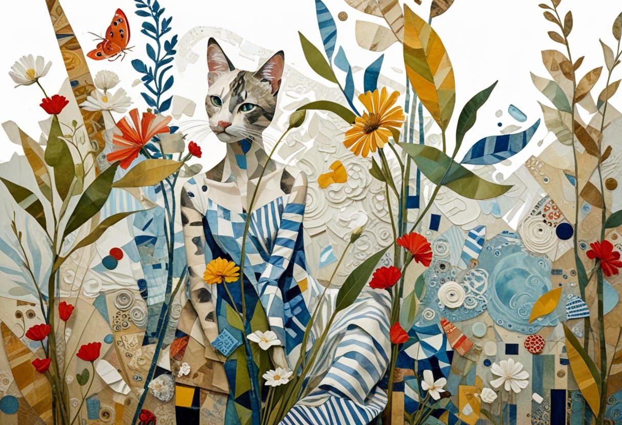 Cubist Portrait of a Young Woman with a Rousses Cat