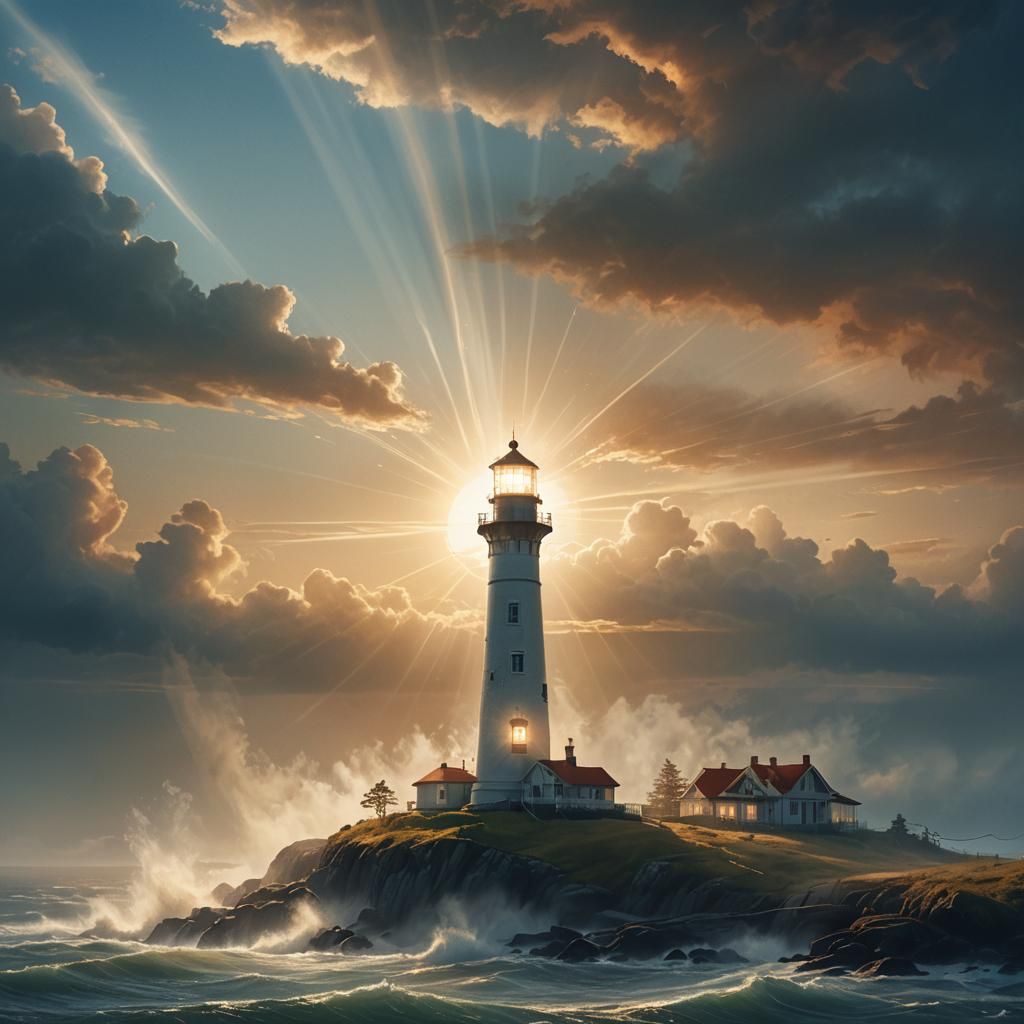 Lighthouse Shines Through Fog in Matte Painting