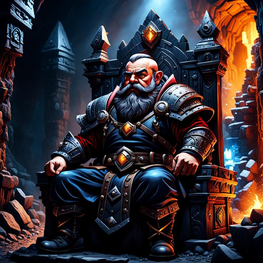 Dark Fantasy Dwarf King on Mine Throne