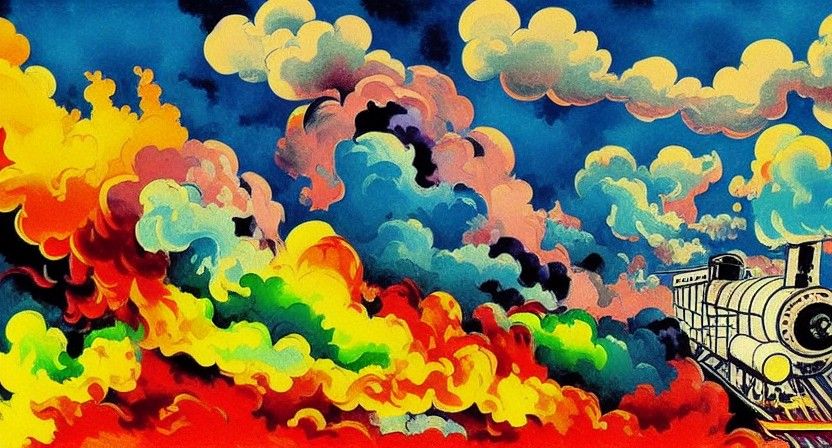 Steam Engine Explosion in Fauvist Pop-Surrealism