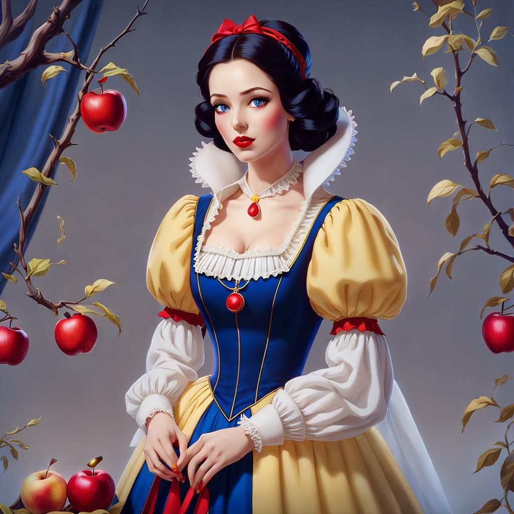 Snow White in Classic Dress with Red Apple