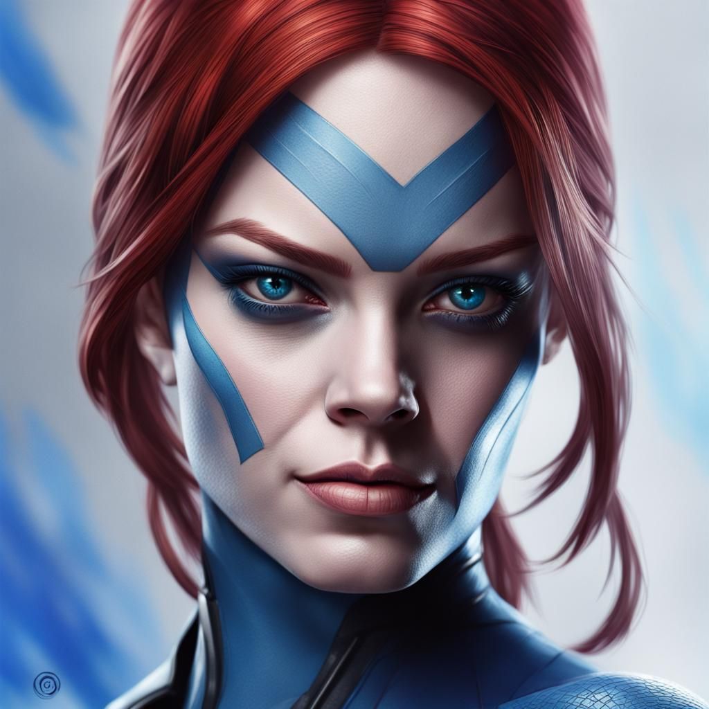 Emma Stone as Mystique: Detailed Concept Art Portrait