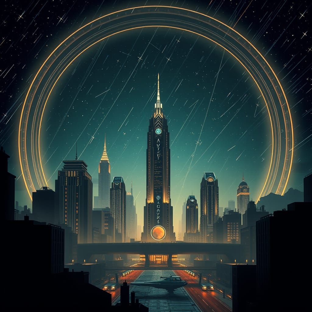 Art Deco Metropolis Under Starry Skies