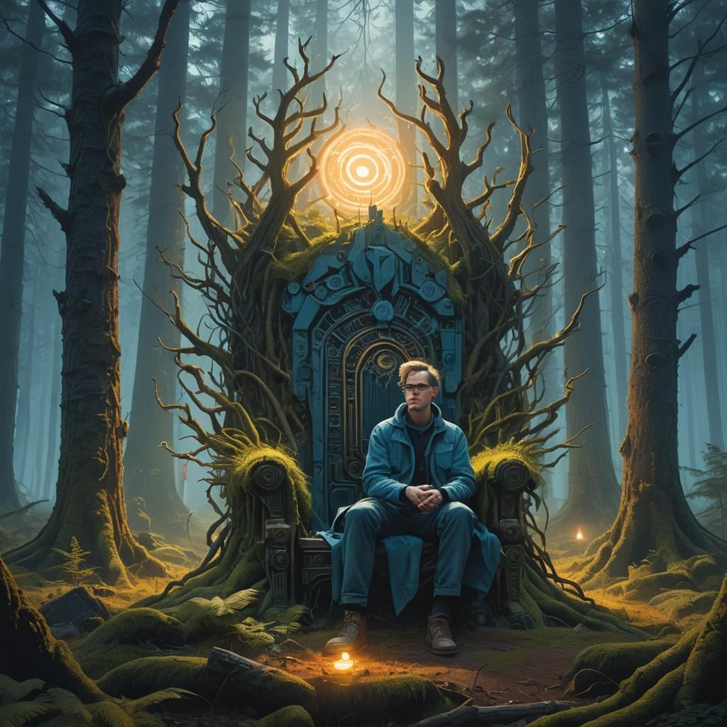 Mystical Four-Eyed Being on Forest Throne