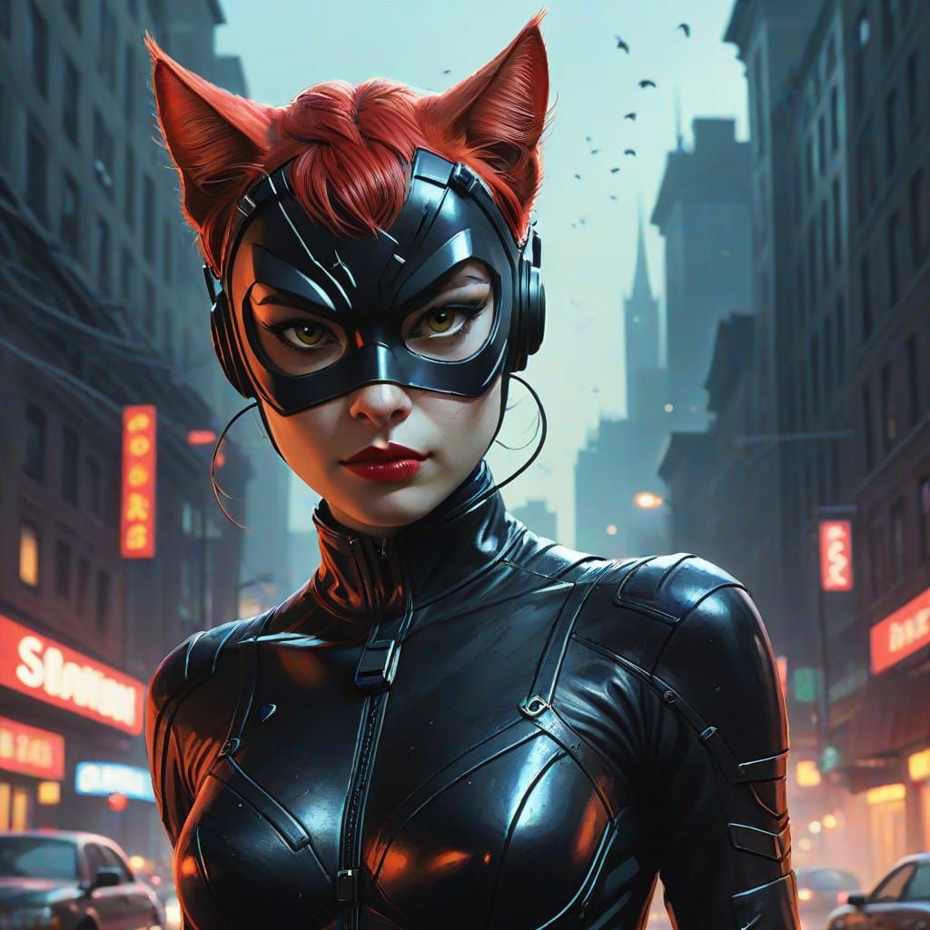 Catwoman in Dark Gothic Cyberpunk Style