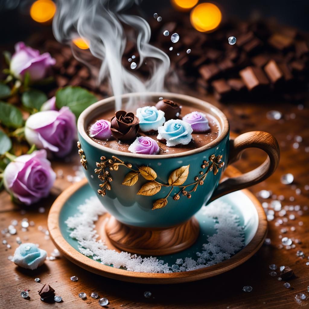 Frozen Roses Fall in Hot Chocolate Mug