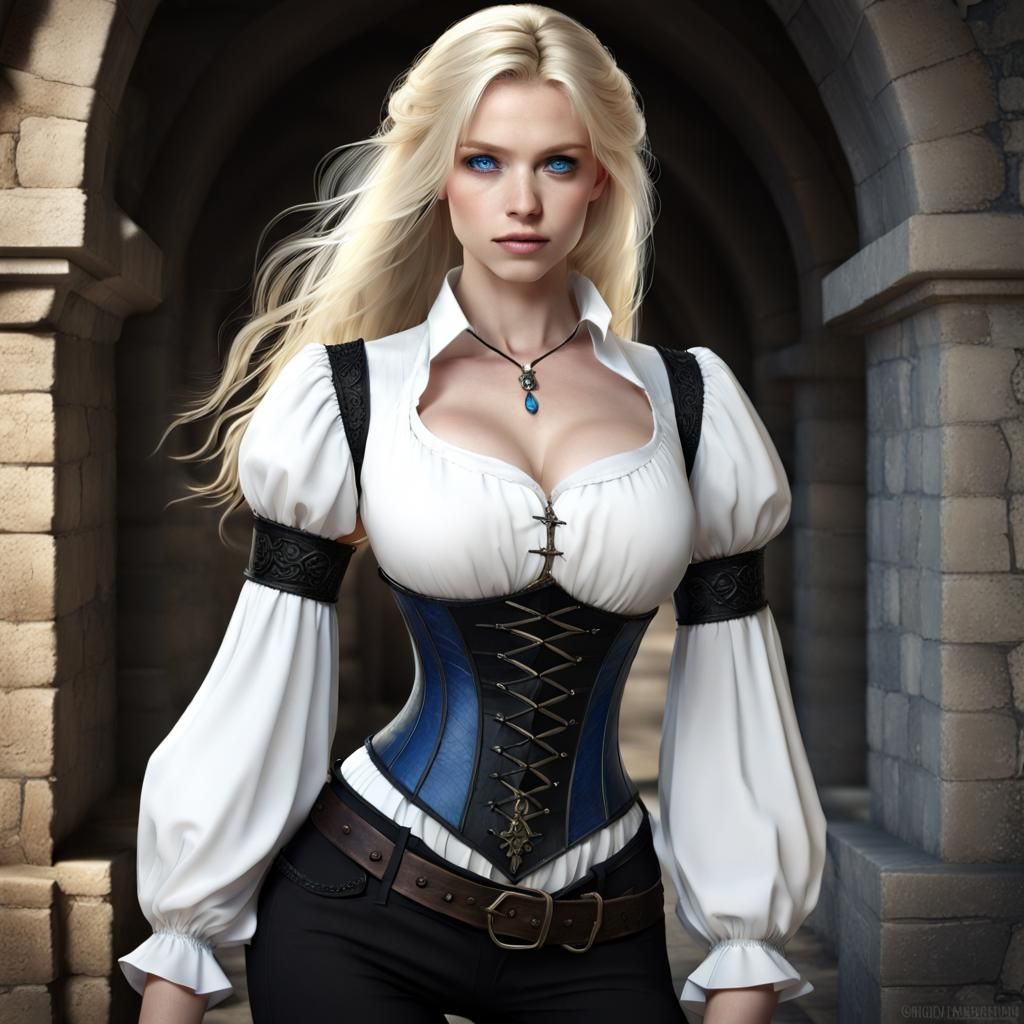 Blonde Woman in Medieval Corset Portrait
