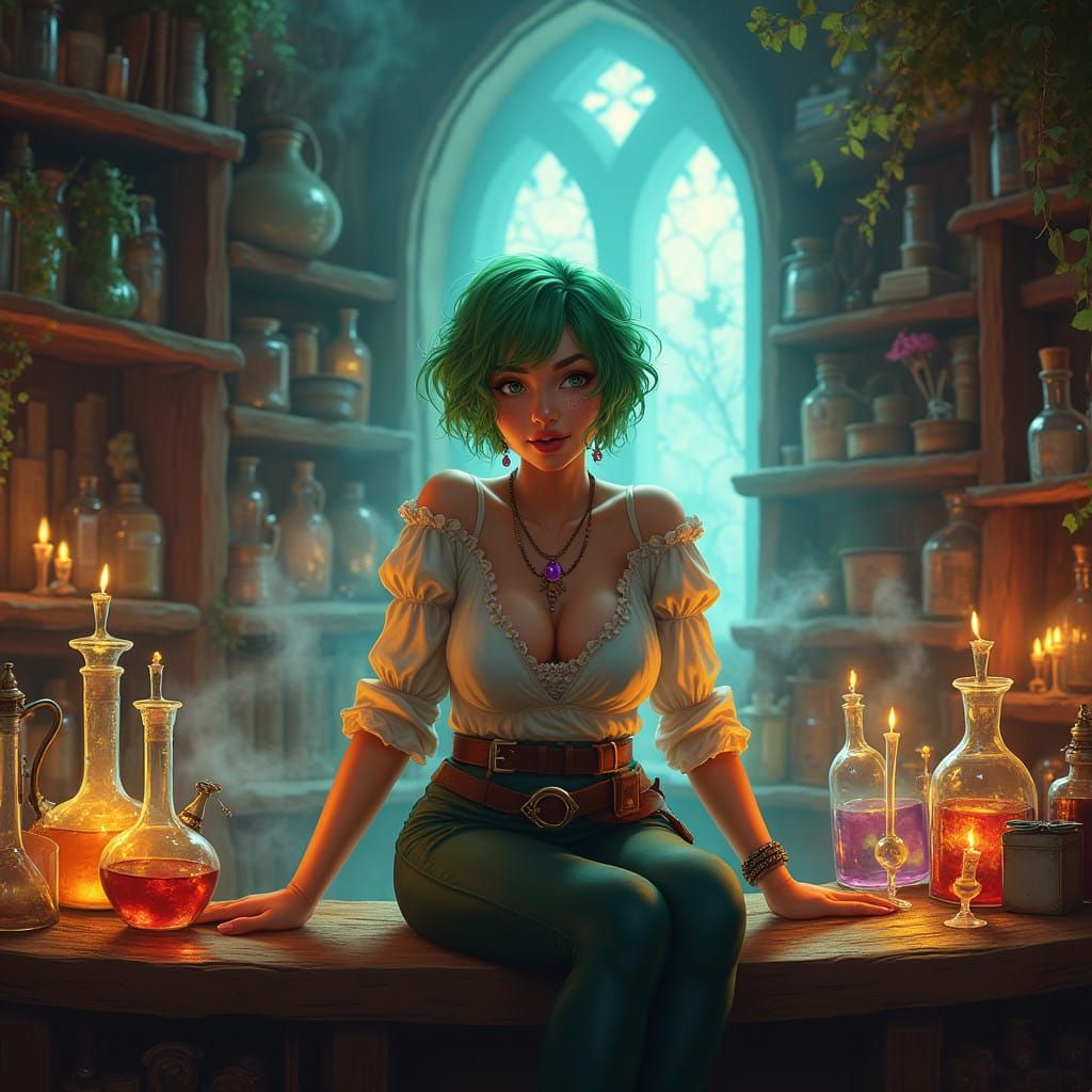 Surreal Fantasy Portrait of a Radiant Alchemist in Mysteriou...