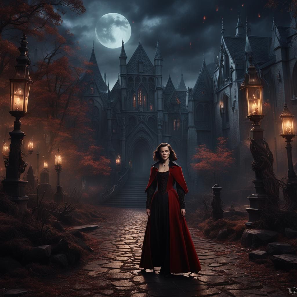 Brunette Female Vampire in Detailed Matte Painting