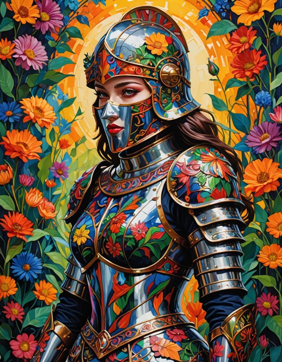 Female Knight with Helmet-Mask in Fauvism Style