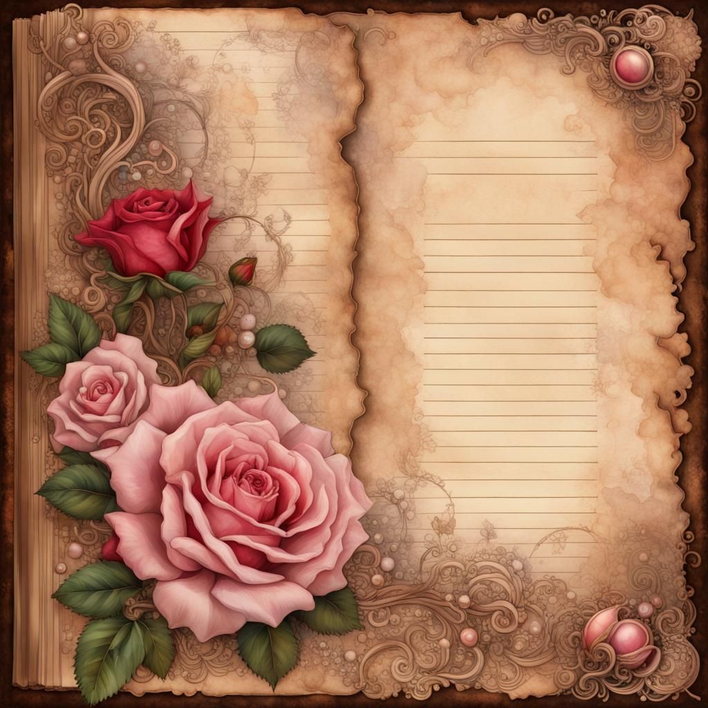 Steampunk Roses on Vintage Journal Page